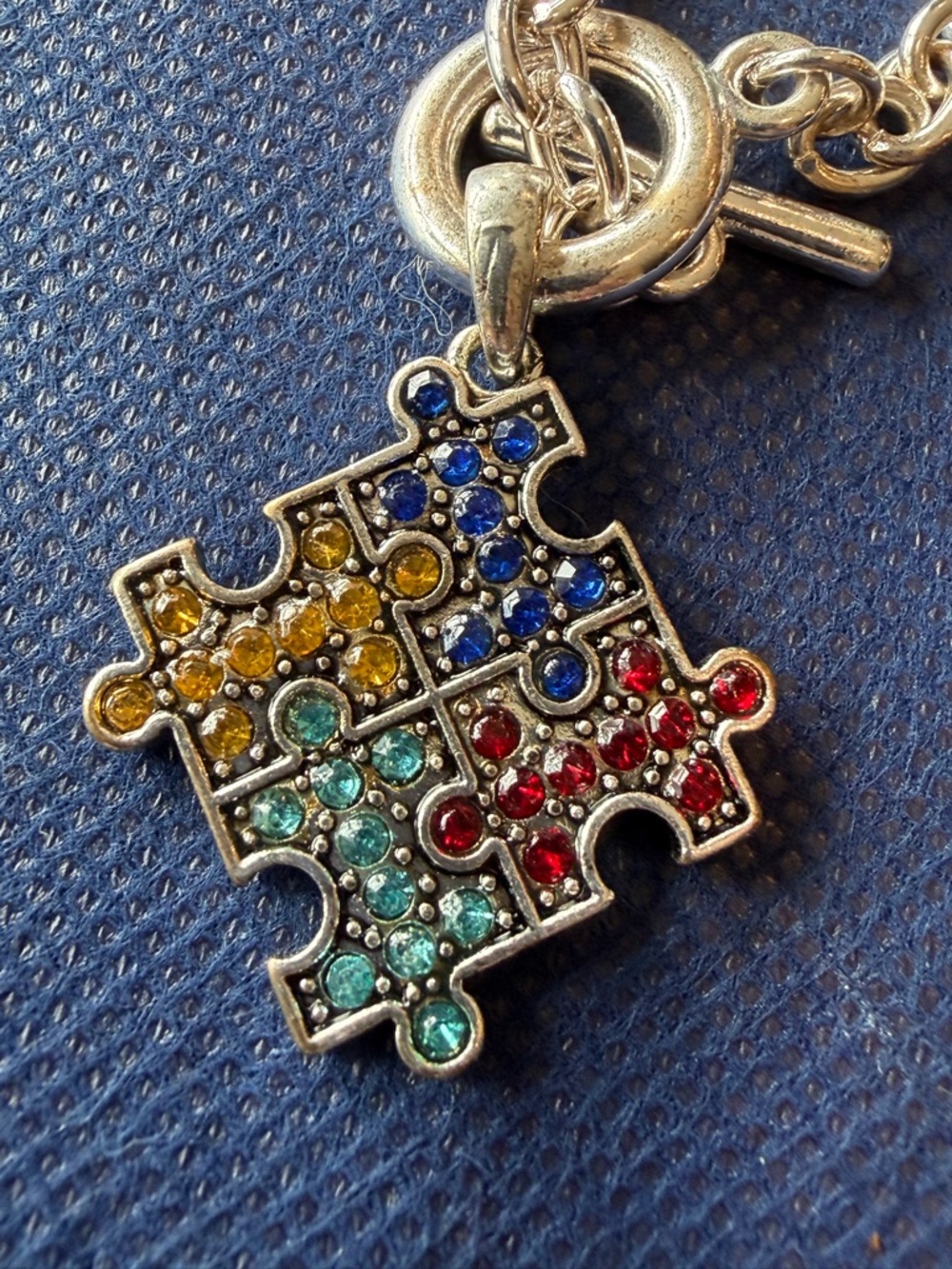Multicolor Rhinestone Puzzle Piece Pendant Necklace